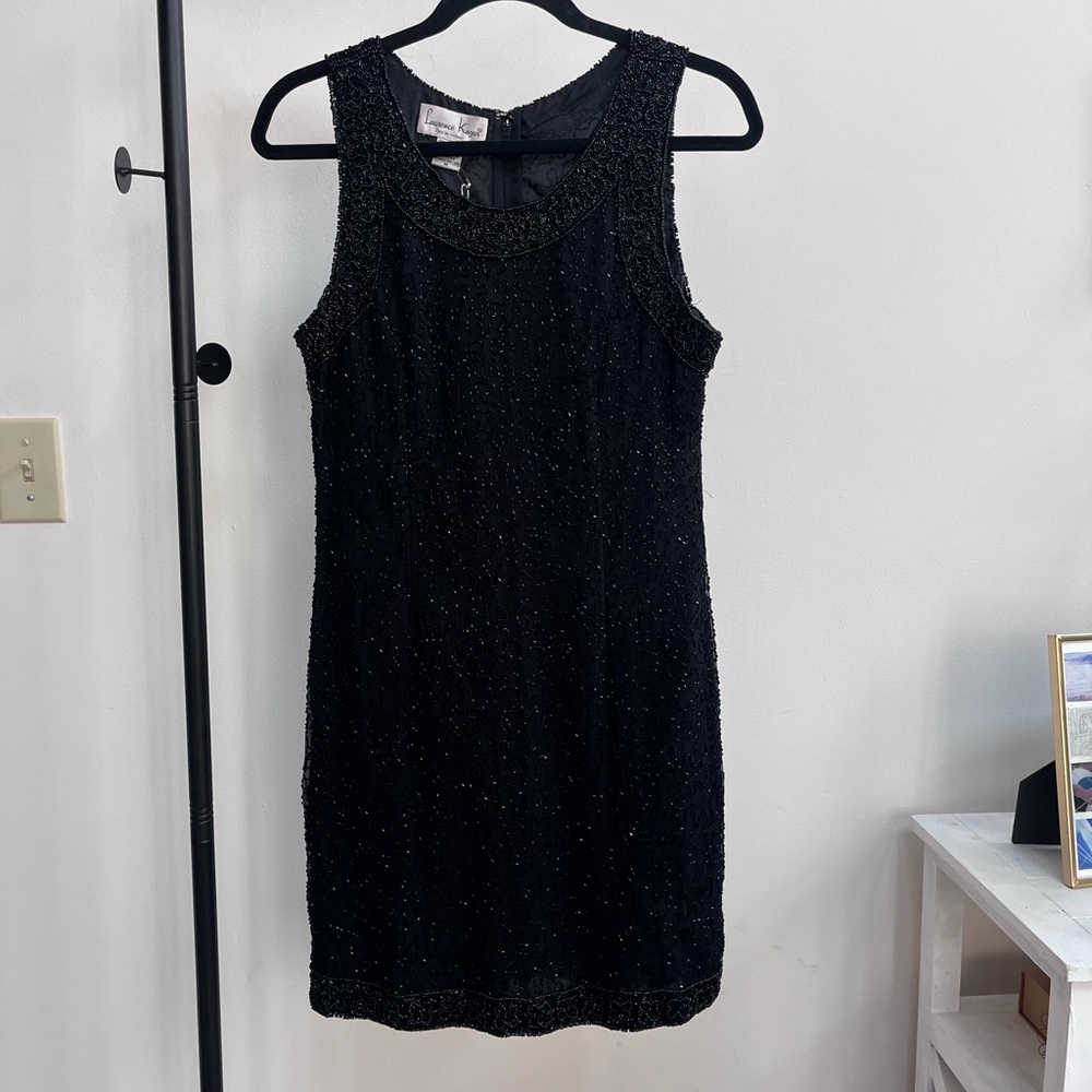Laurence Kazar Black Beaded Mini Dress